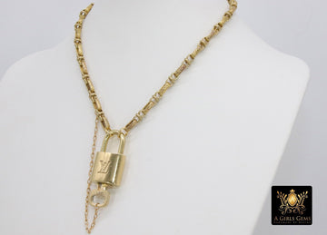Gold Repurposed Textured Vintage Chain with Authentic LV Lock and Key #328 - A Girls Gems